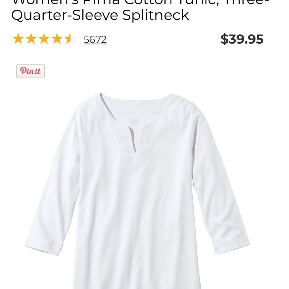 LL Bean Women's White Cotton Split Neck Tunic Top